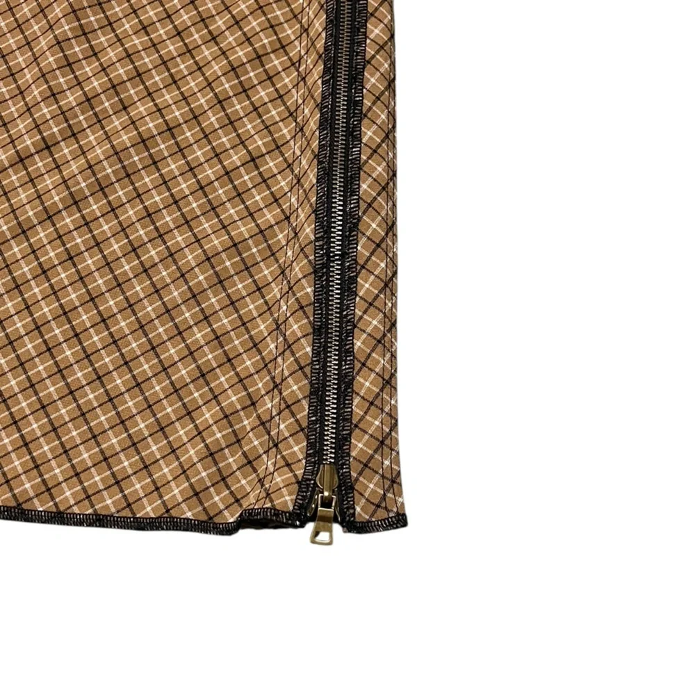 W by Worth tan black plaid a-line mini skirt with side zipper details academia